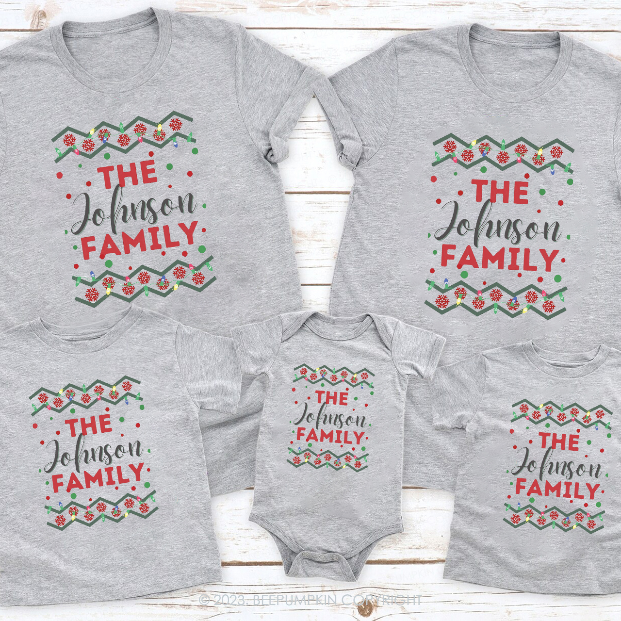 Personalized Snow Light Matching Family Christmas Shirts