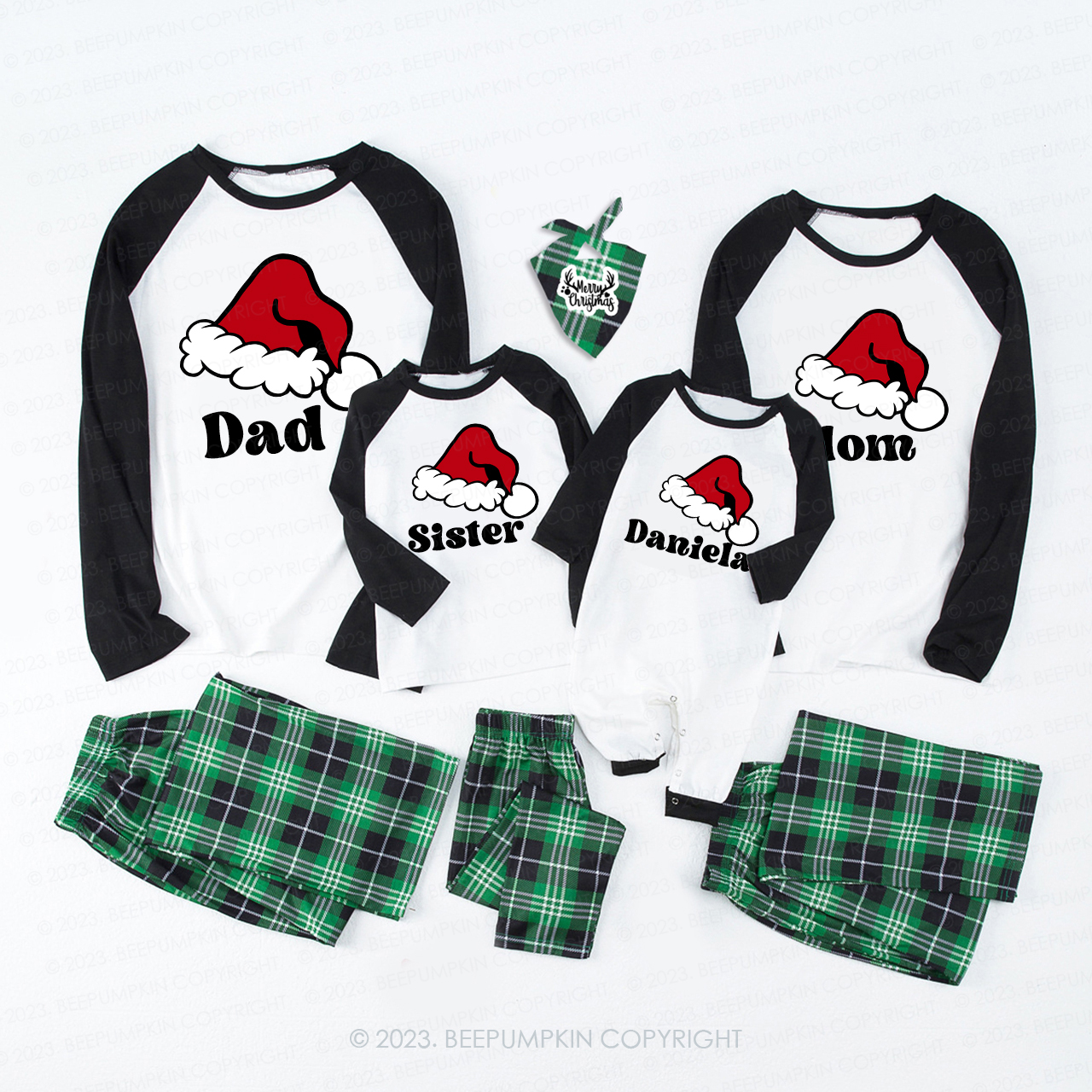 Santa Hat Personalized Matching Family Pajamas