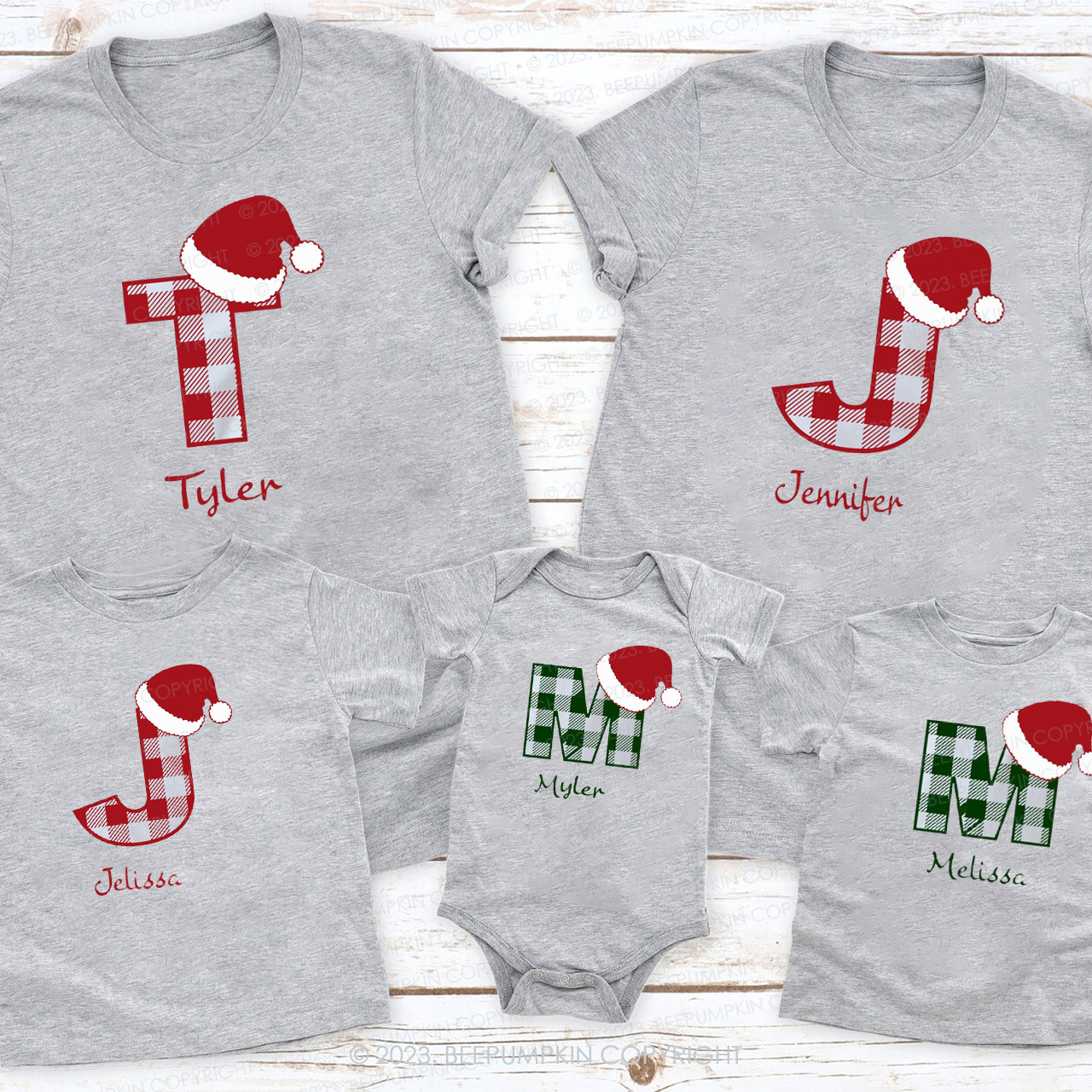 Personalized Monogrammed Plaid Christmas Family Shirts