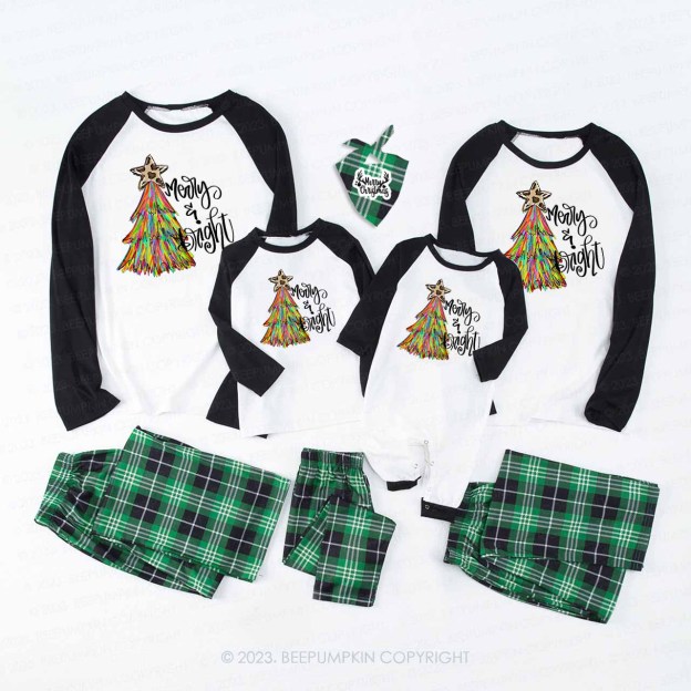 Merry And Bright Christmas Tree Matching Family Pajamas Beepumpkin
