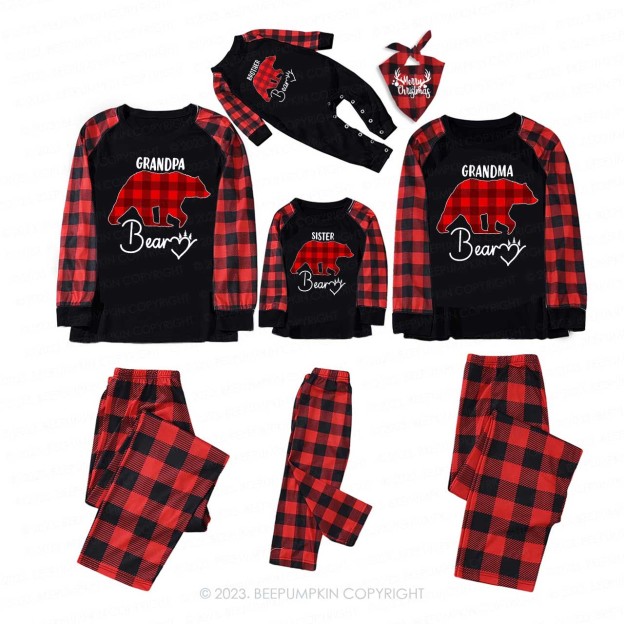 Red Buffalo Plaid Heart Bear Christmas Family Matching Pajamas Beepumpkin