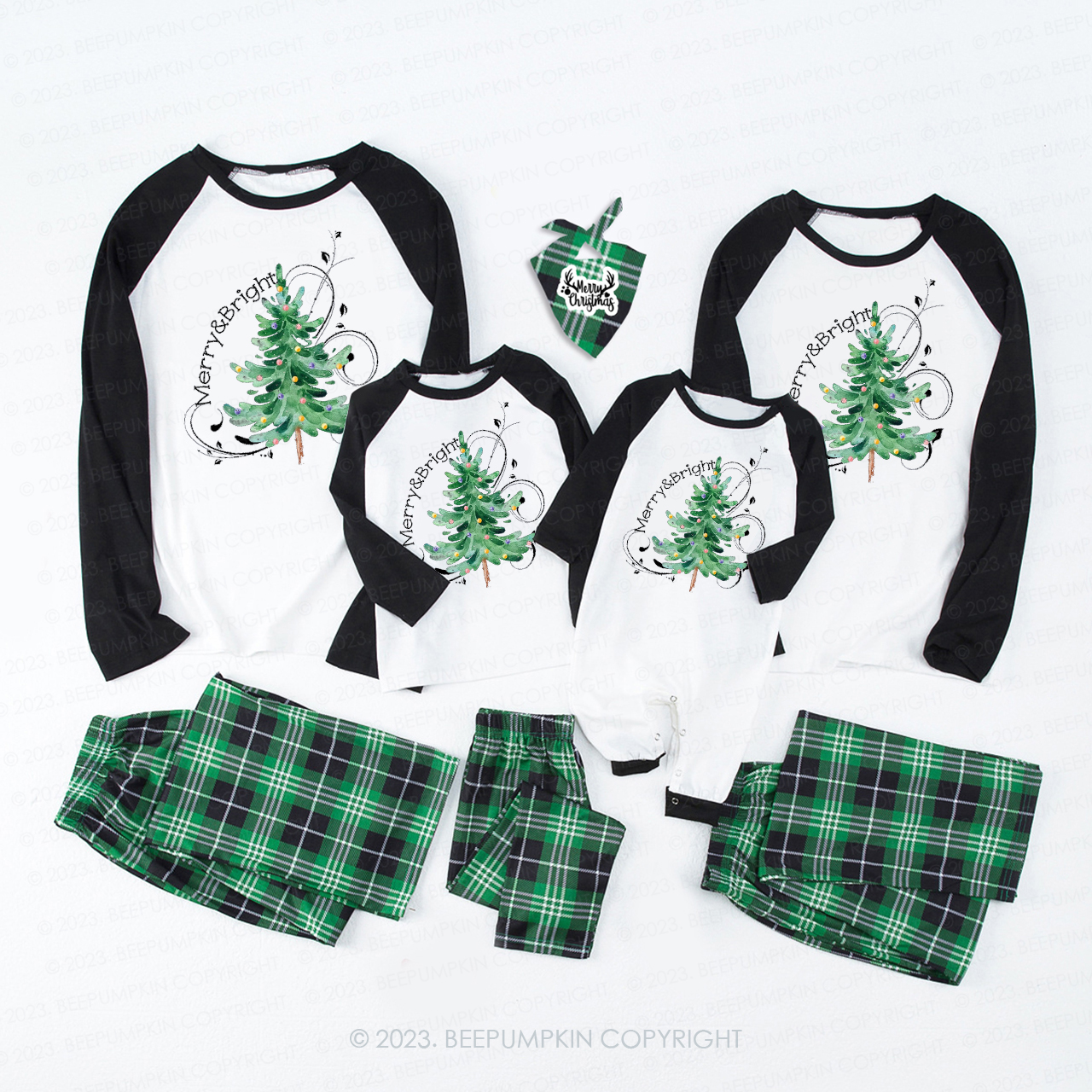 Merry and Bright Christmas Holiday Tree Family Matching Pajamas Beepumpkin
