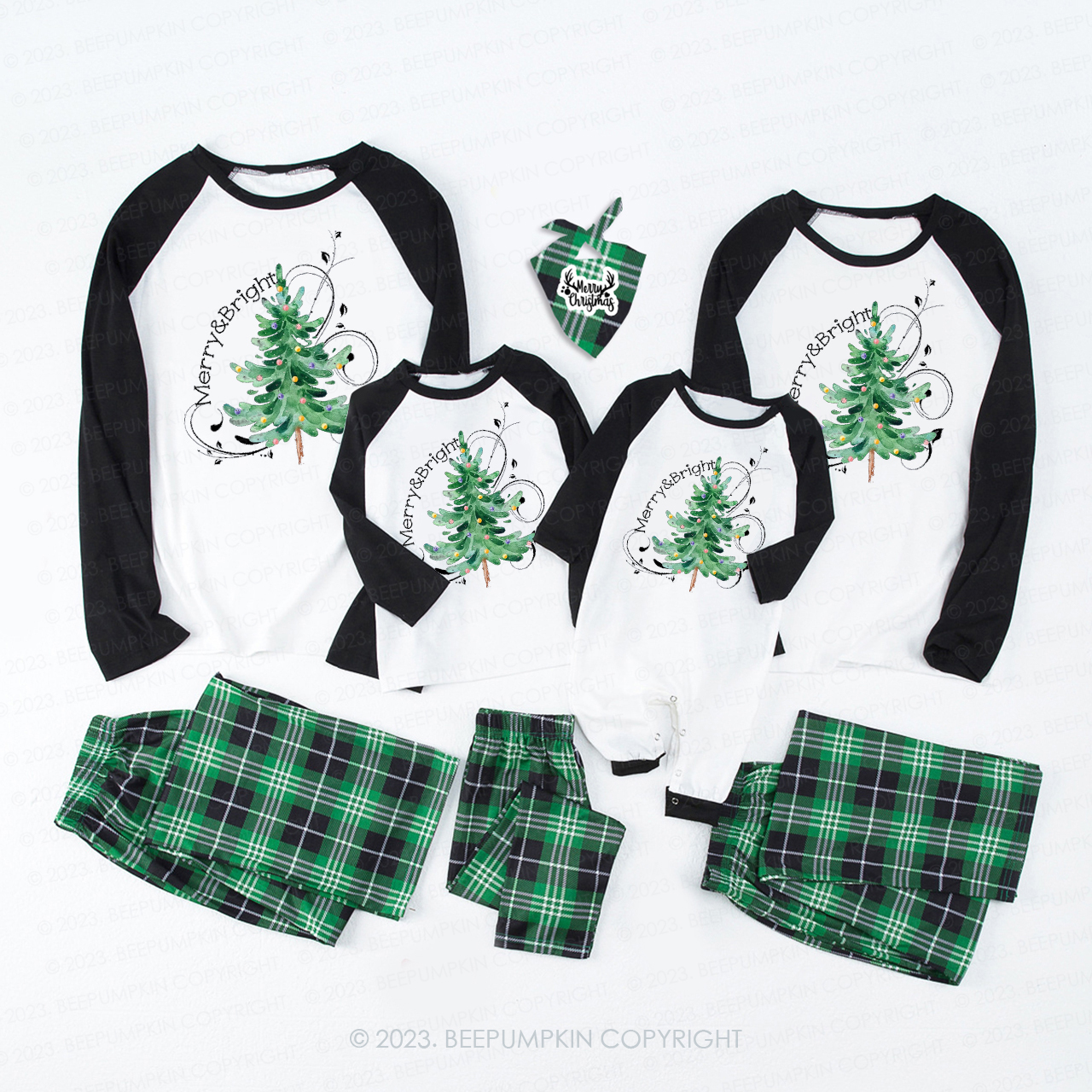 Merry and Bright Christmas Holiday Tree Family Matching Pajamas Beepumpkin