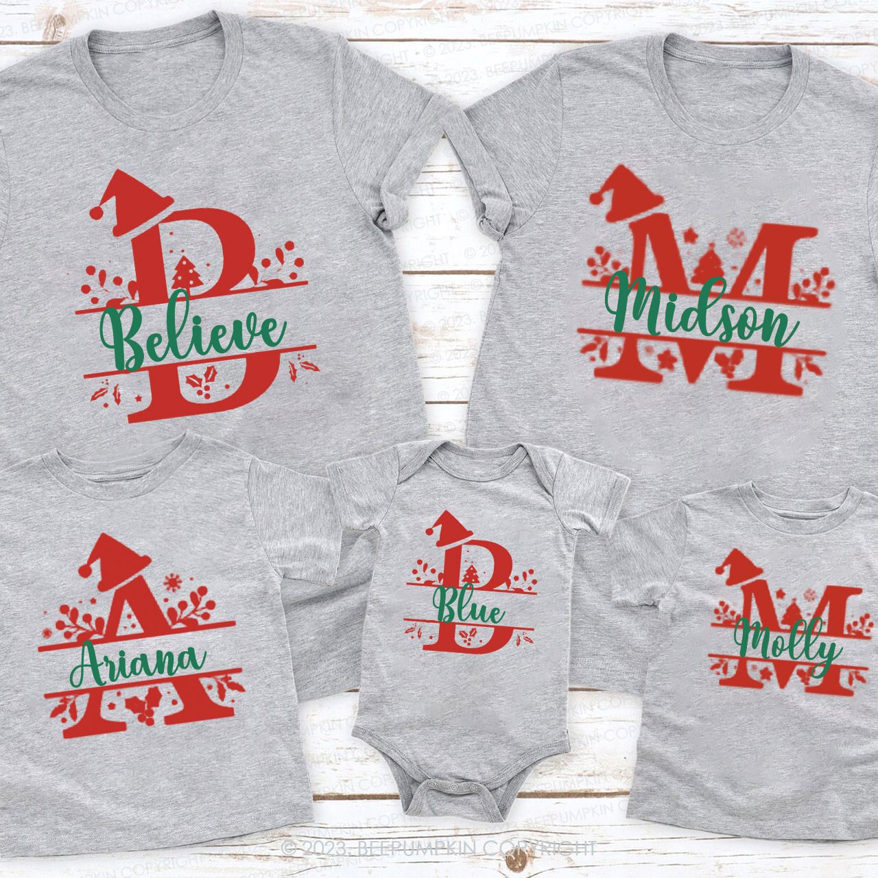 Christmas Monogram Family Matching Shirts Beepumpkin