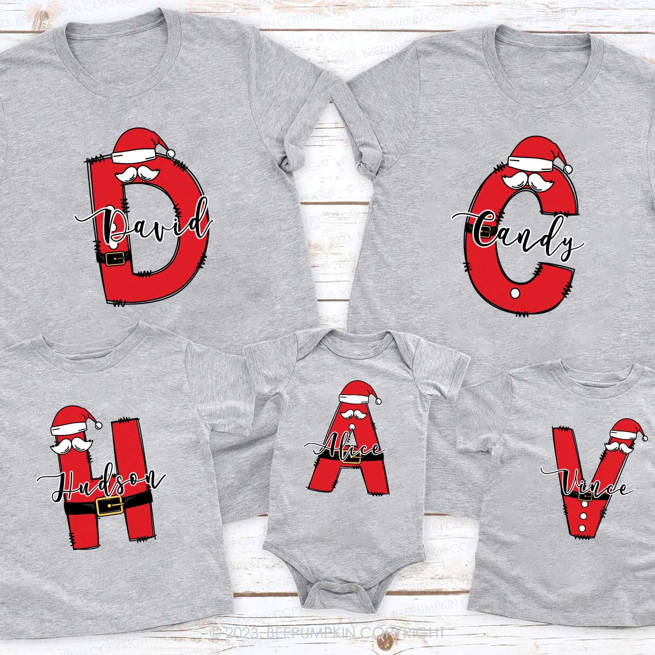 Santa Hat Christmas Monogram Family Matching Shirts Beepumpkin