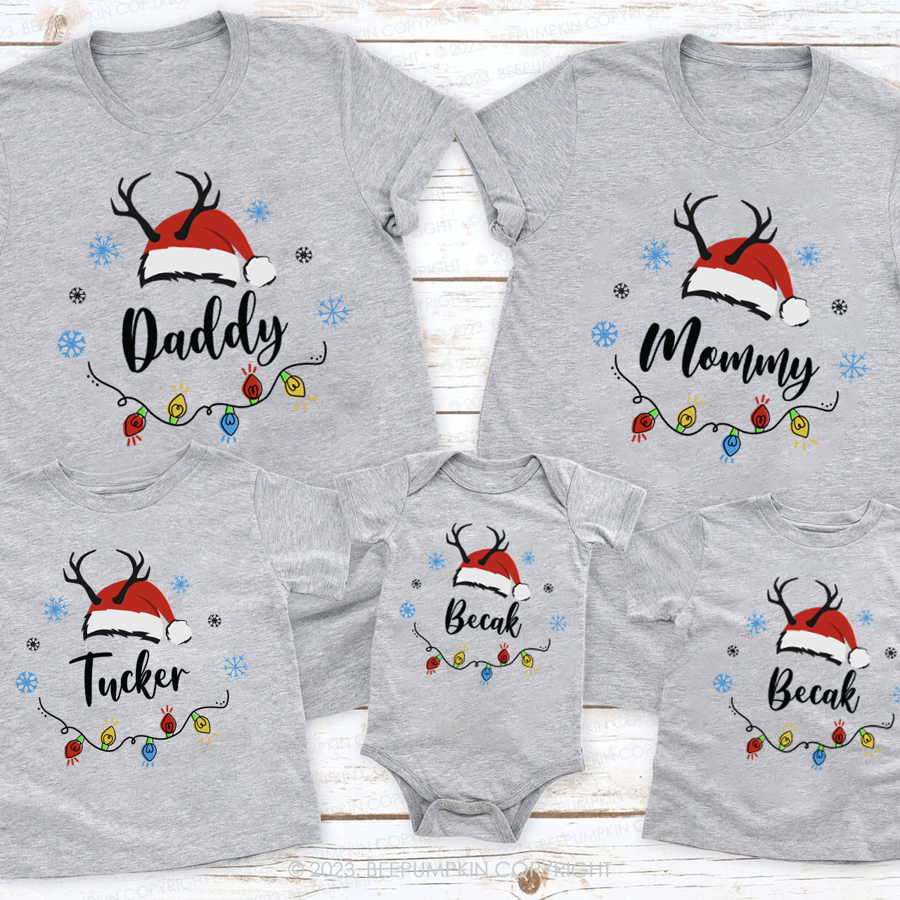 Christmas Family Red Santa Hat Family Matching Shirts Beepumpkin