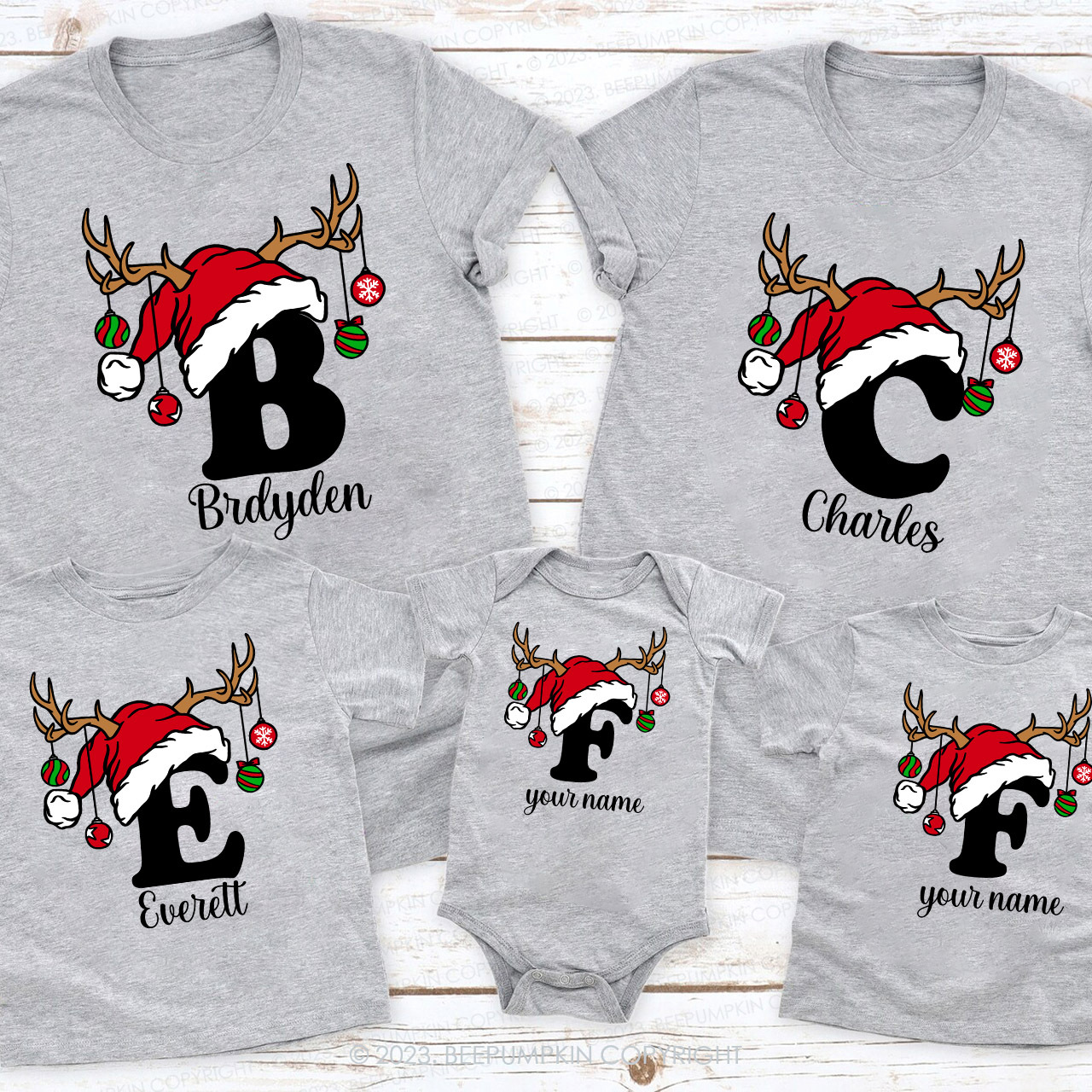 Personalized Christmas Alphabet Family Matching Shirts Beepumpkin