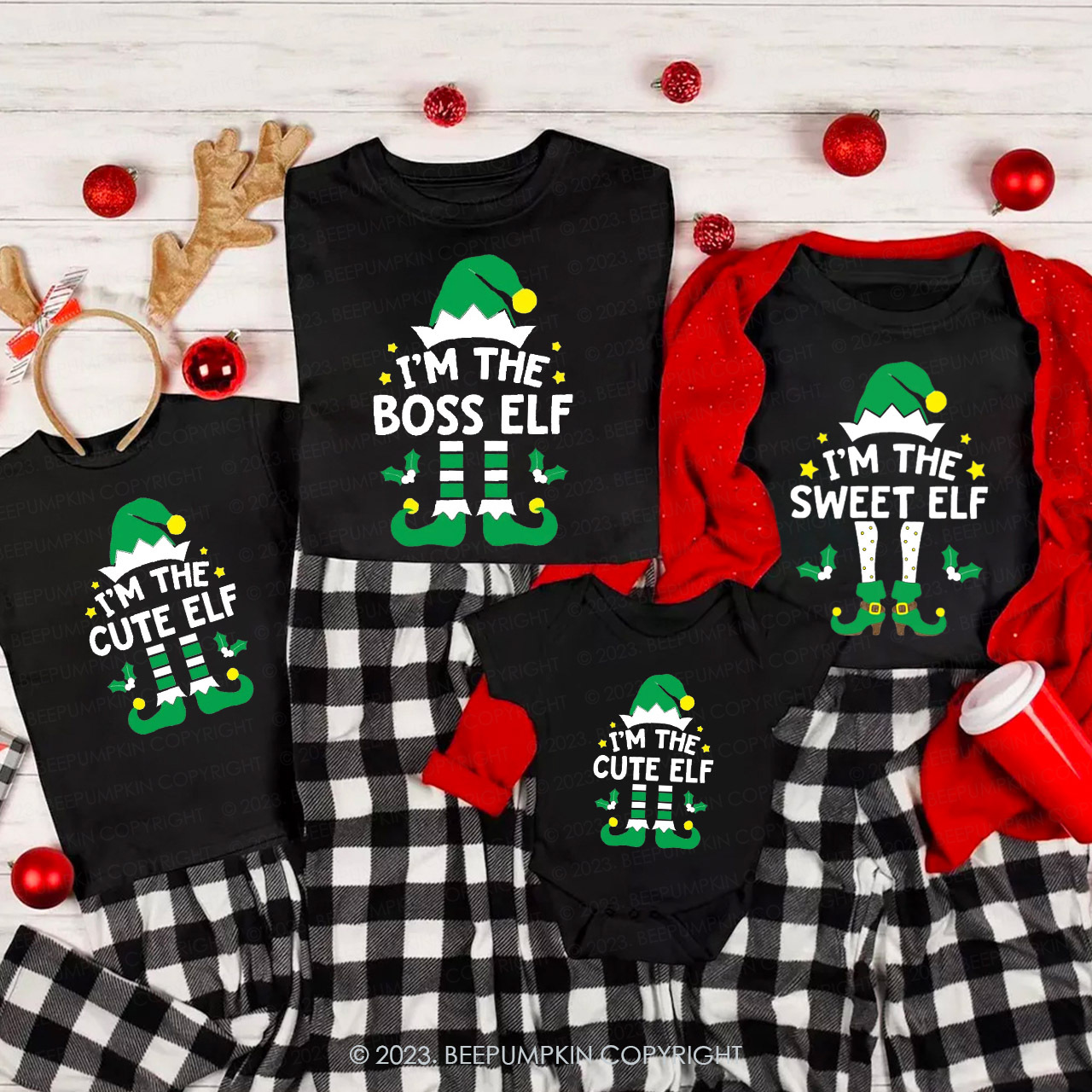 Christmas green elf Family Matching Shirts Beepumpkin
