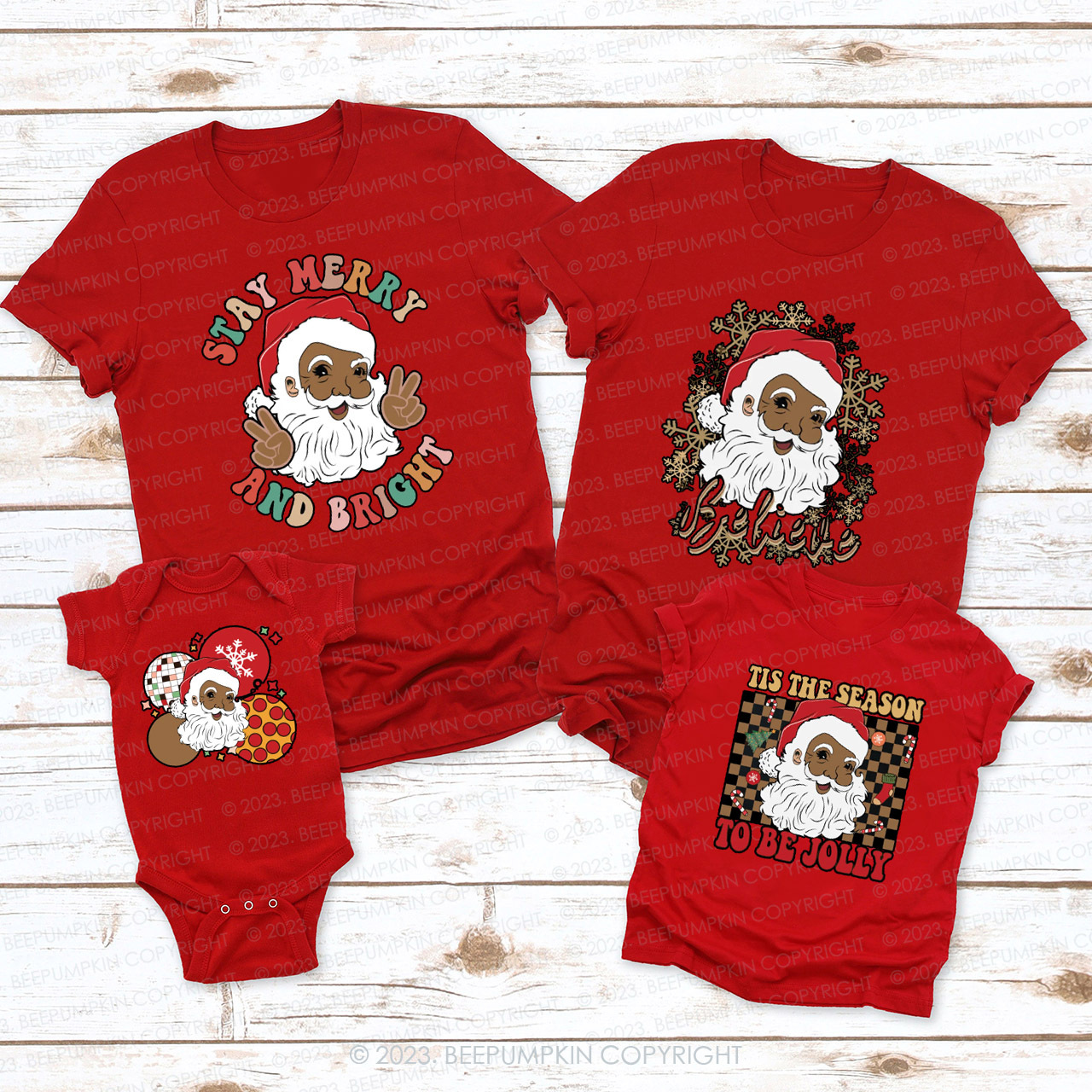 Black Santa Cute Expression Christmas Family Shirts Beepumpkin