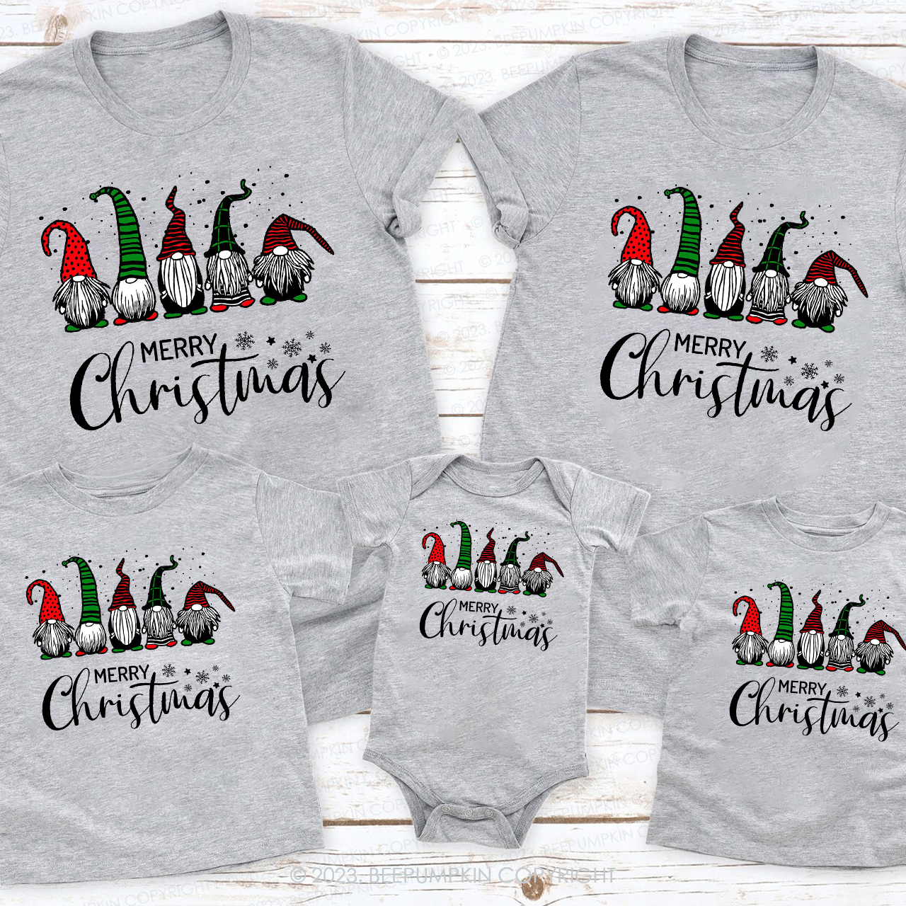 Cute Xmas Gnomes In Plaid Hats Family Shirts Beepumpkin