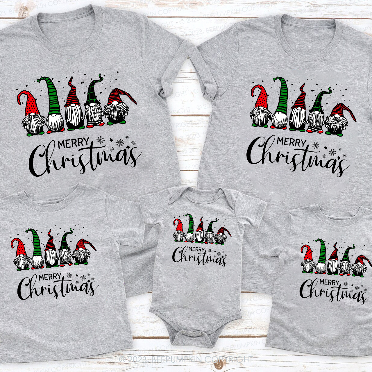 Cute Xmas Gnomes In Plaid Hats Family Shirts Beepumpkin