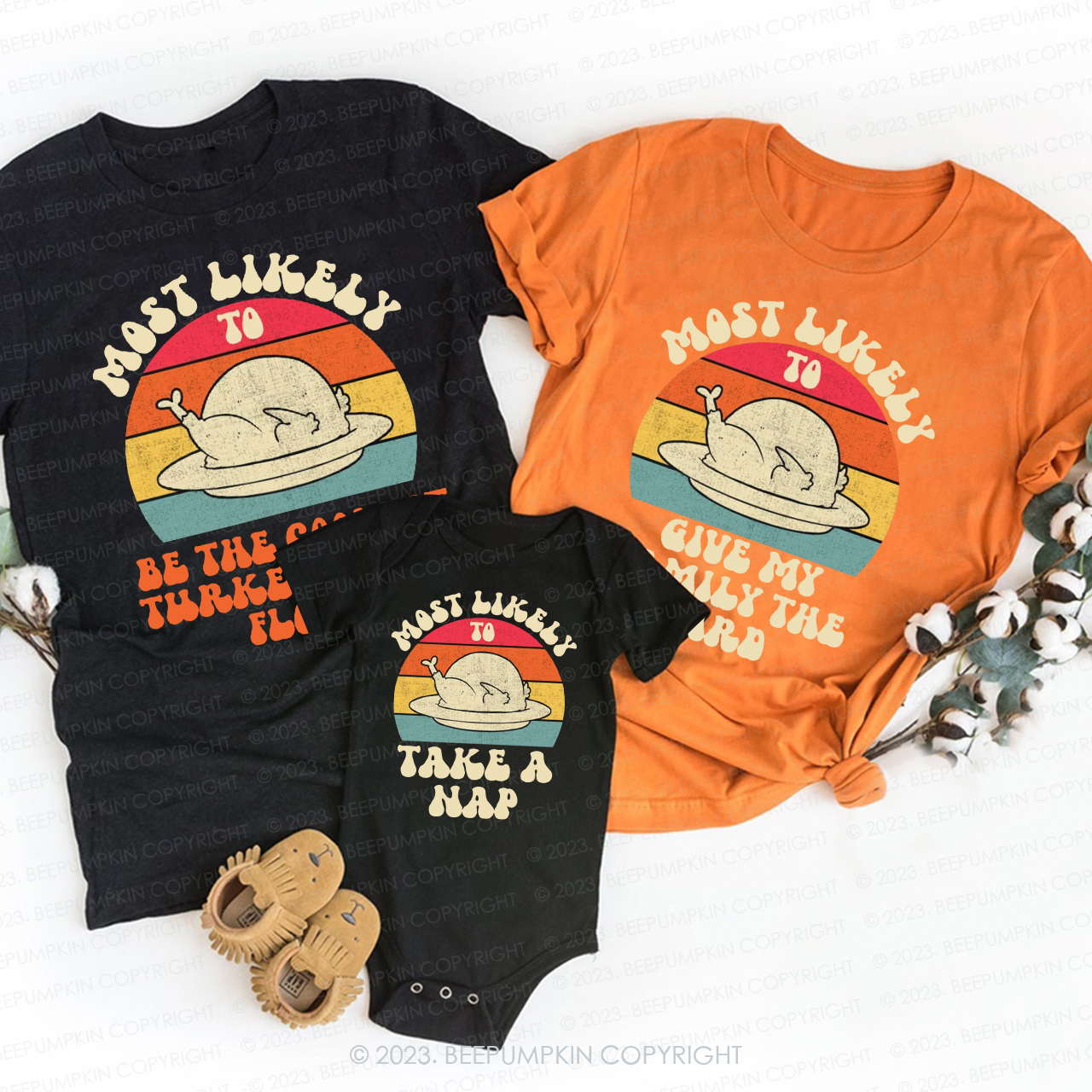 Personalization Most Likely to Thanksgiving Family Shirts Beepumpkin