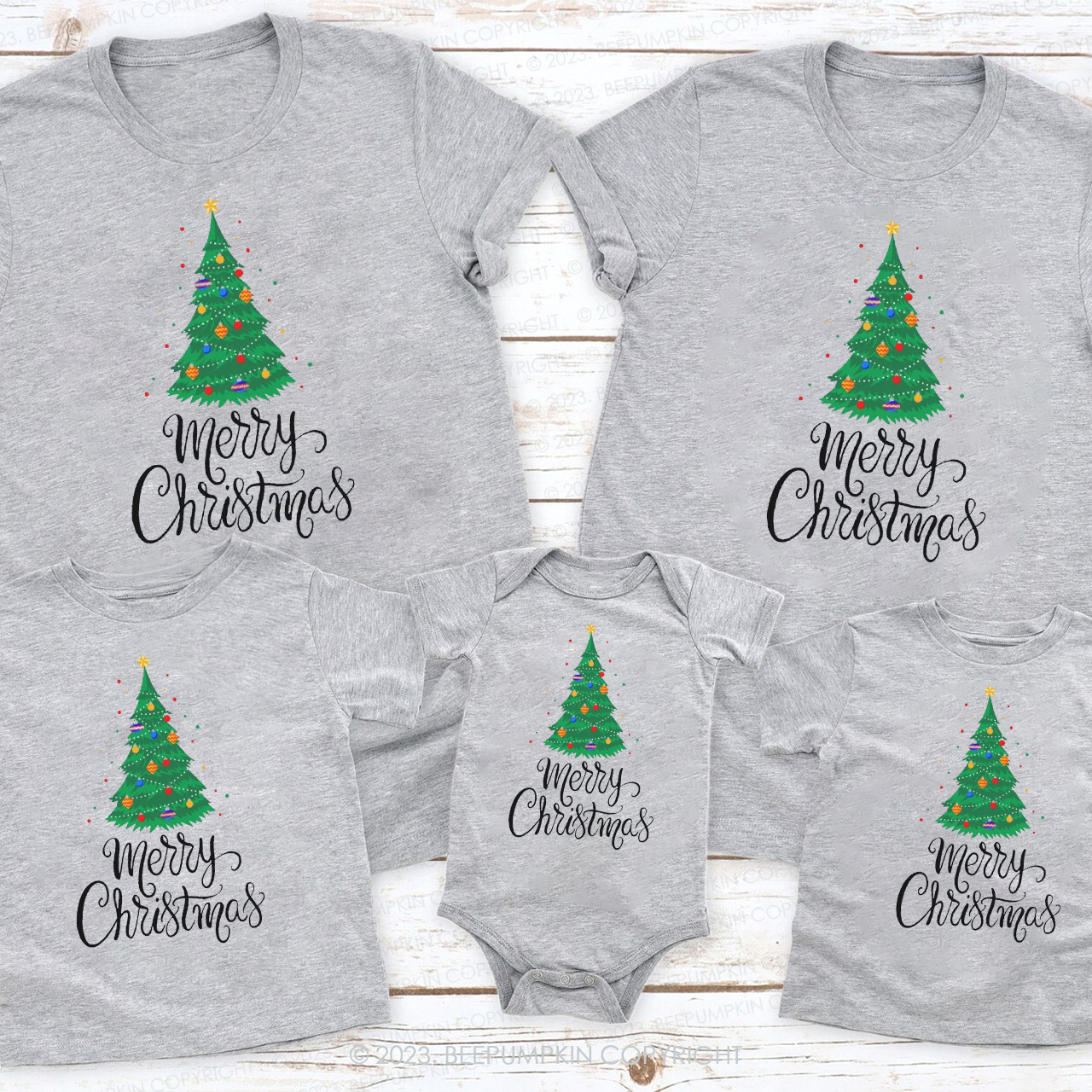 Merry Christmas Tree Christmas T-Shirt For Family Beepumpkin