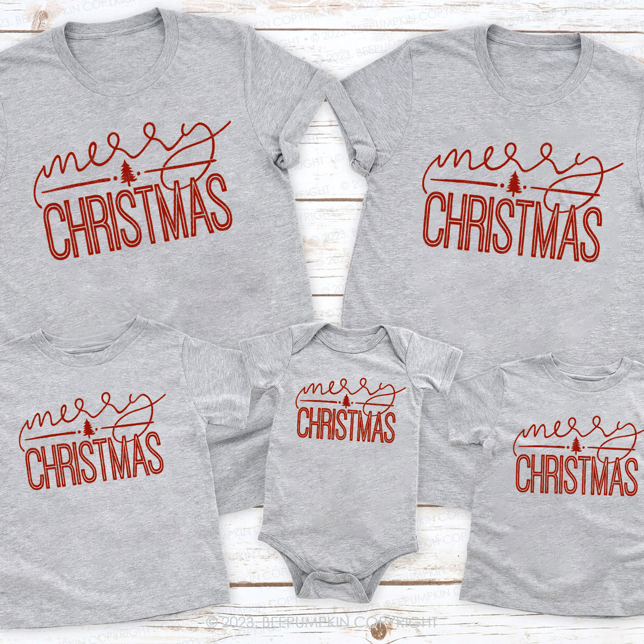 Christmas Simple Drawing T-Shirt For Family Beepumpkin