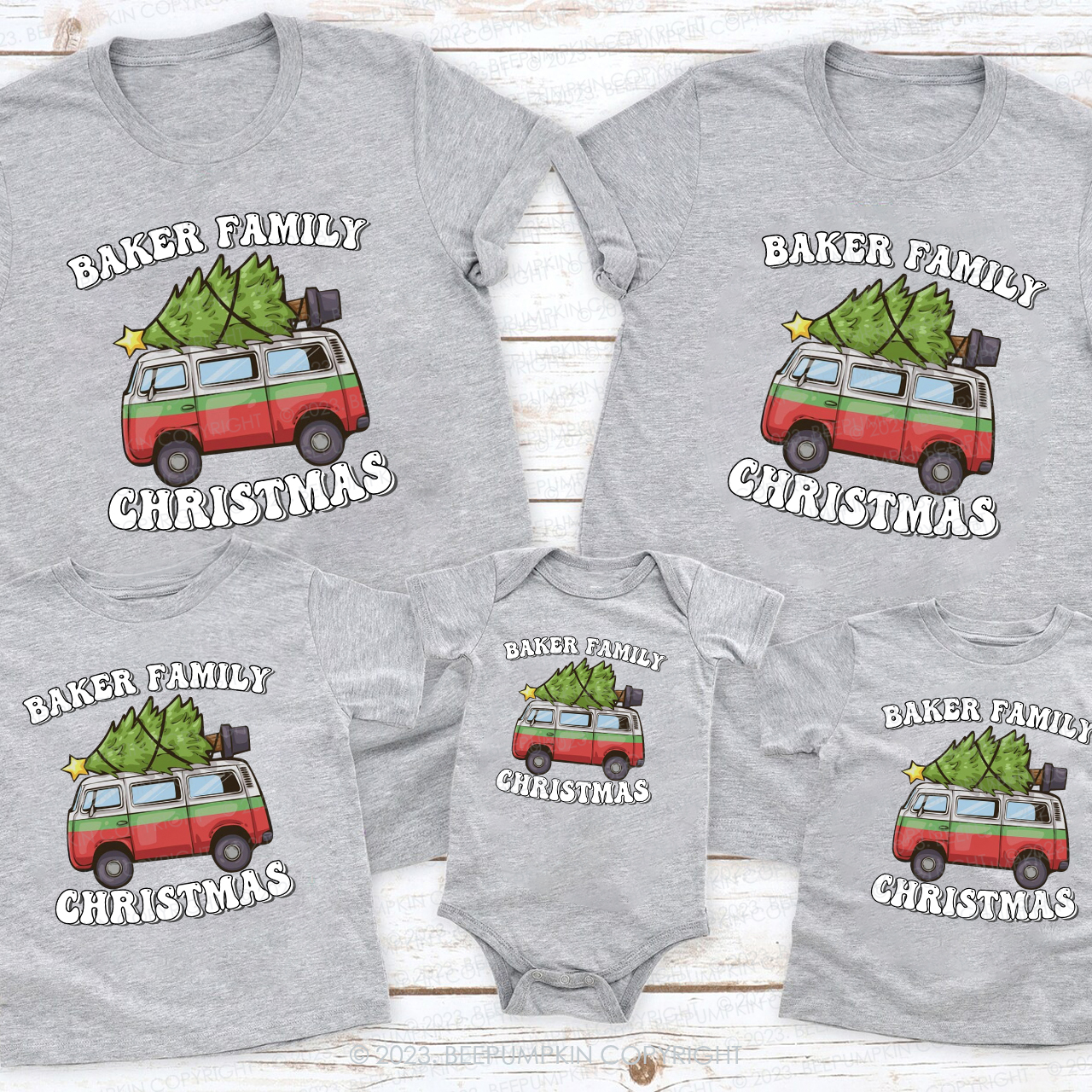 Custom Hippie Retro Christmas Matching Shirt For Family Beepumpkin