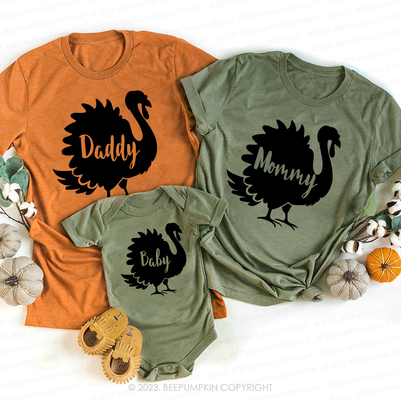 Personalized Thanksgiving Dancing Turkey Family T-shirts Beepumpkin