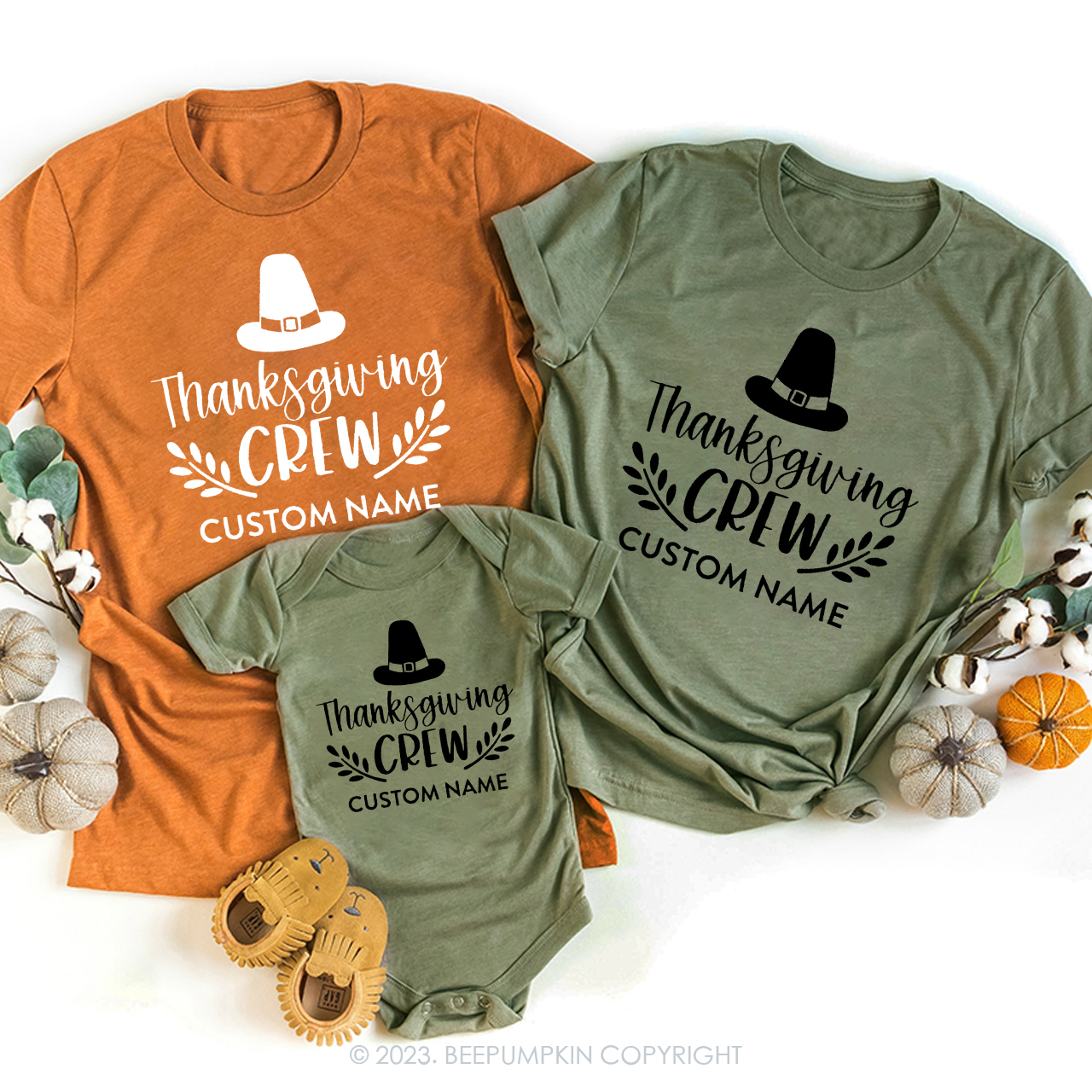 Personalized Thanksgiving Customized name Family T-shirts Beepumpkin