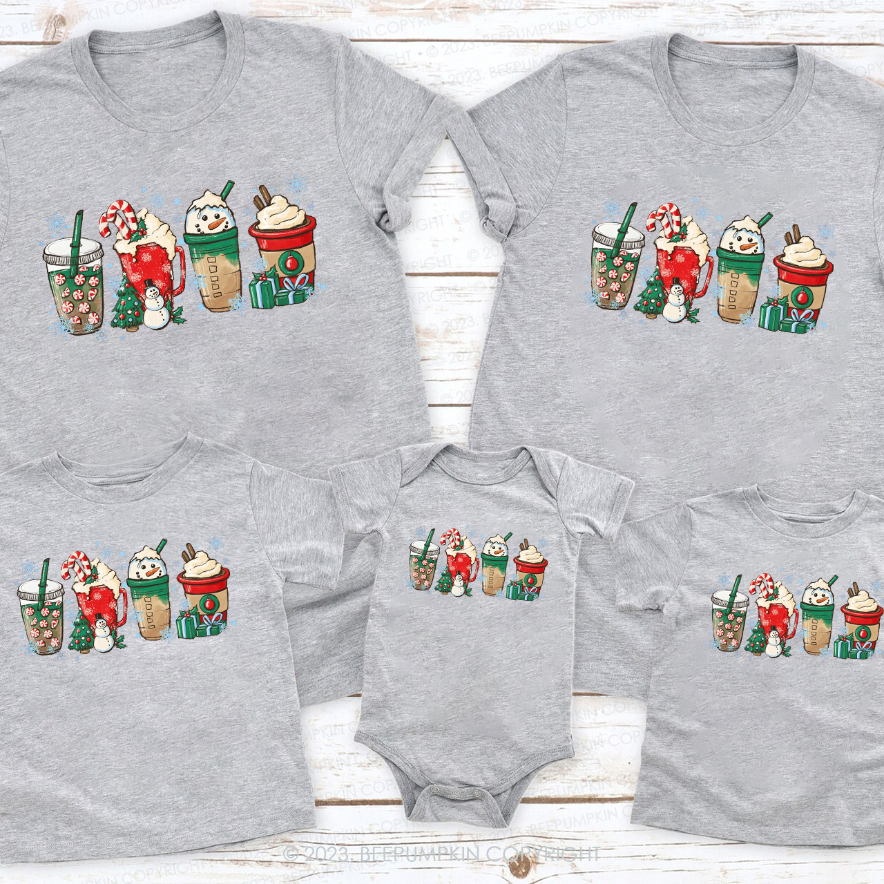 Peppermint Iced Latte Snowmen Christmas Matching Shirt For Family Beepumpkin