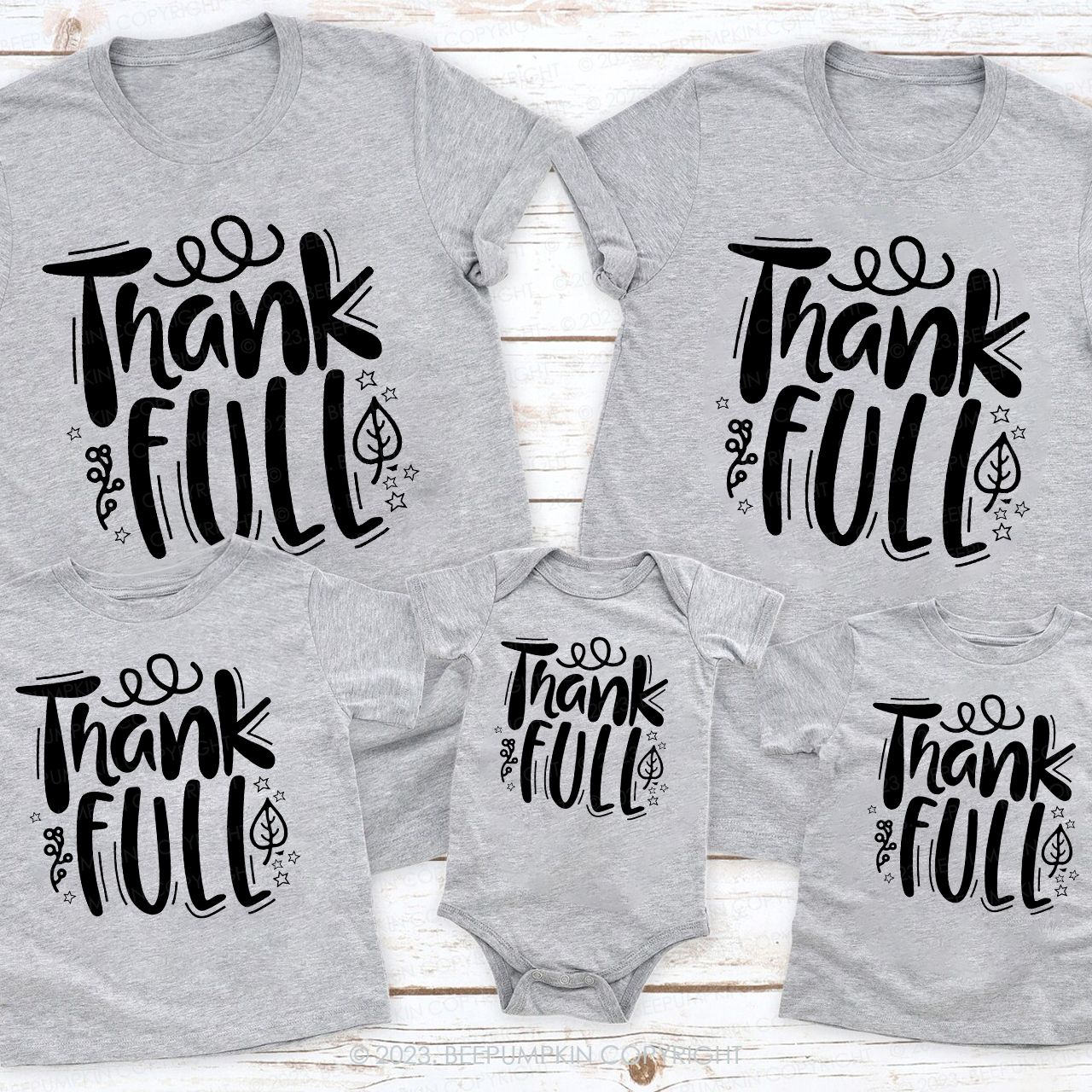 Fall Quotes Thankful Family Matching T-shirts Beepumpkin
