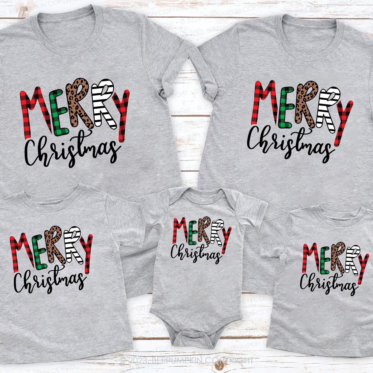 Merry Christmas Buffalo Plaid Matching Tees For Family Beepumpkin