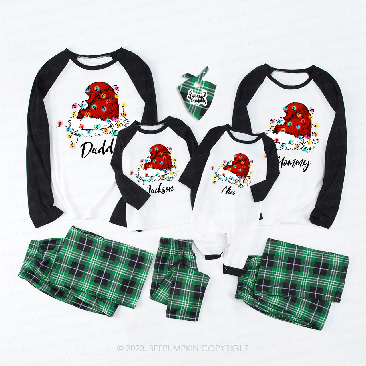 Personalized Merry Christmas Lantern Hat Matching Pajamas For Family Beepumpkin