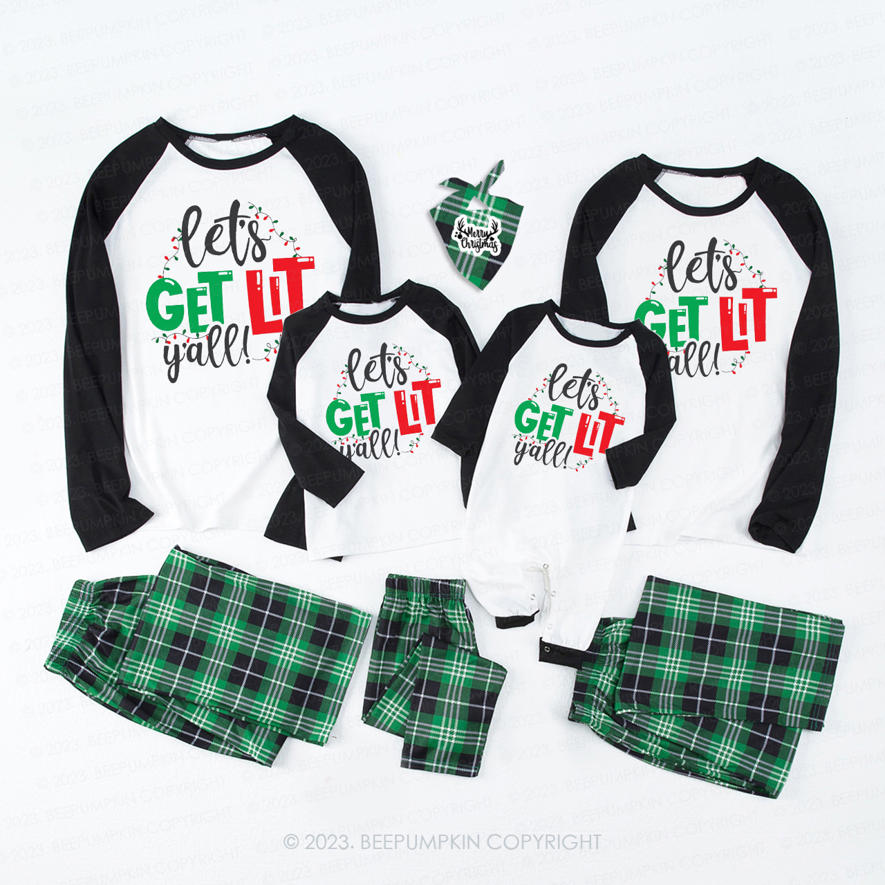 Let's Get Lit Christmas Matching Pajamas For Family Beepumpkin