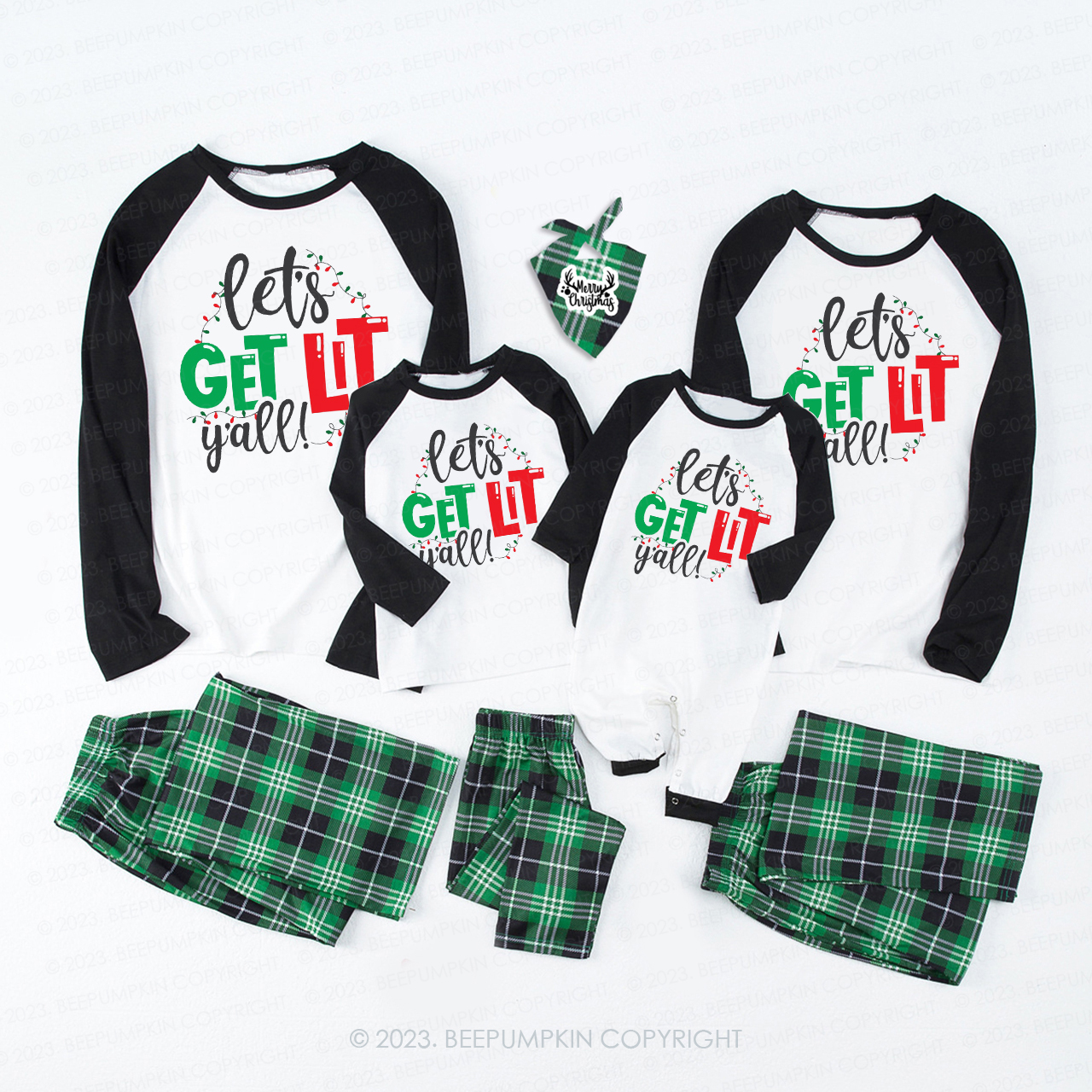 Let's Get Lit Christmas Matching Pajamas For Family Beepumpkin