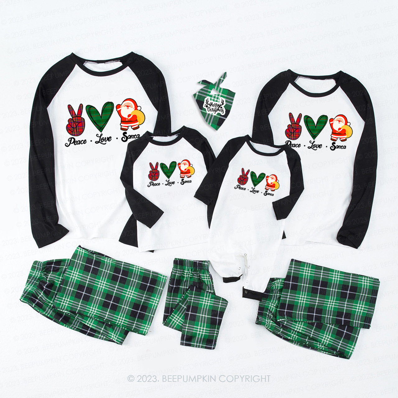 Christmas Peace Love and Santa  Matching Pajamas For Family Beepumpkin