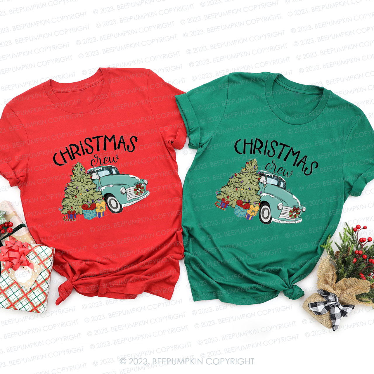 Retro Christmas Crew 2023 Family Group Matching Tees Beepumpkin