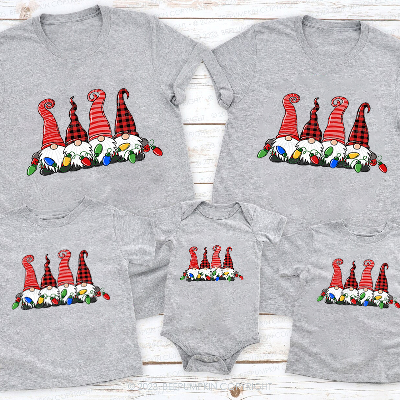 Cute Four Christmas Gnomes Family Matching Tees Beepumpkin