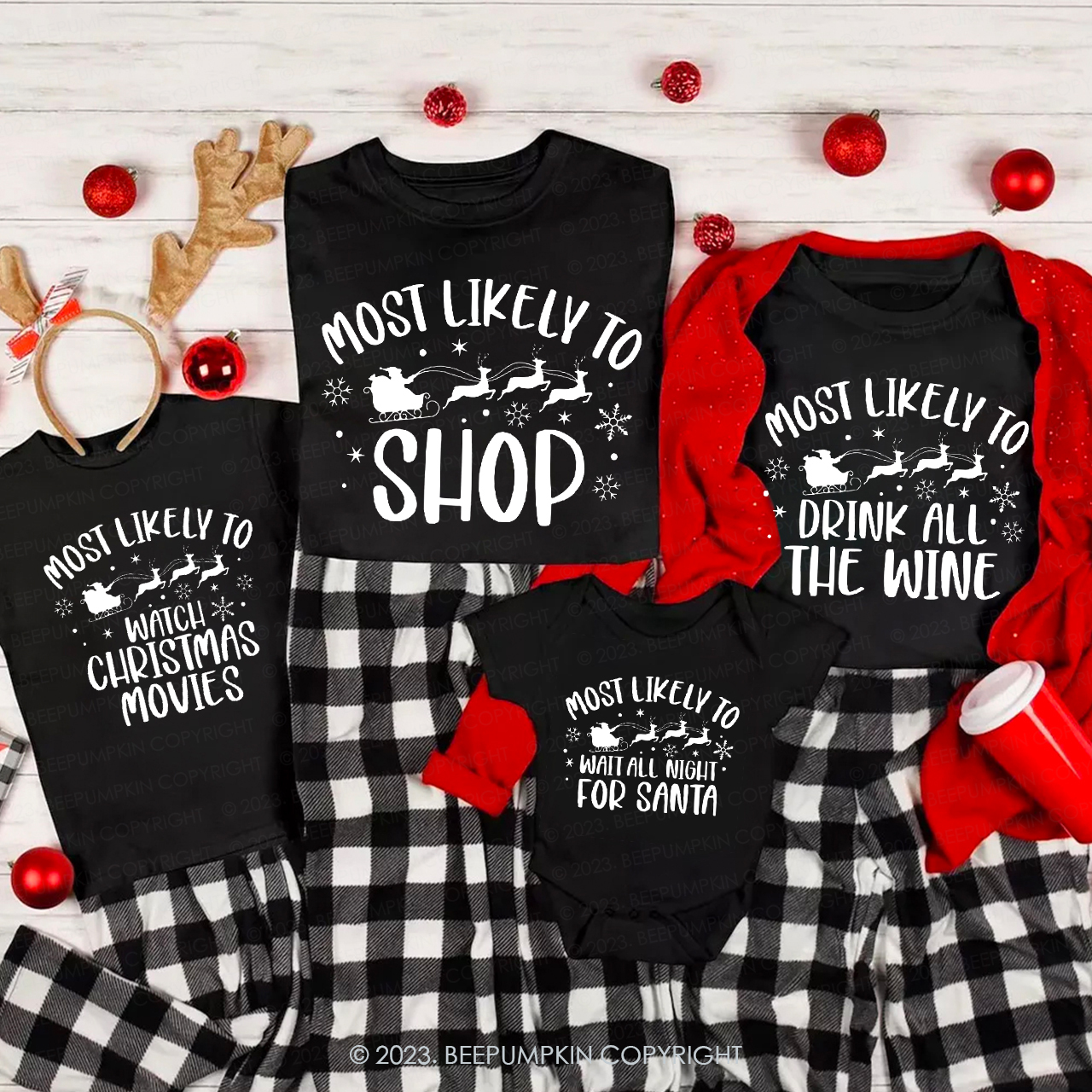Most Likely To Santa Reindeers Christmas Family Matching Tees Beepumpkin
