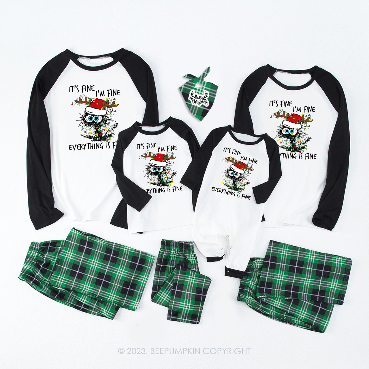Christmas Cat Lover Everything is Fine Family Matching Pajamas Beepumpkin