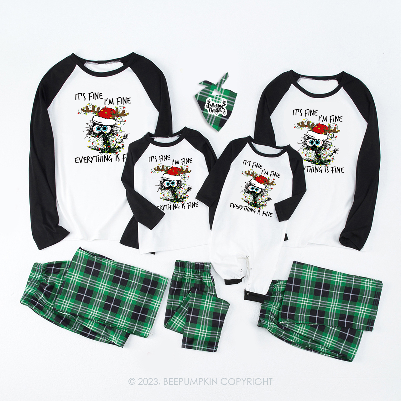 Christmas Cat Lover Everything is Fine Family Matching Pajamas Beepumpkin