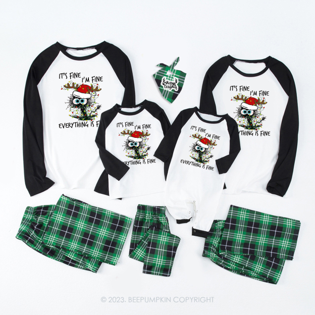 Christmas Cat Lover Everything is Fine Family Matching Pajamas Beepumpkin