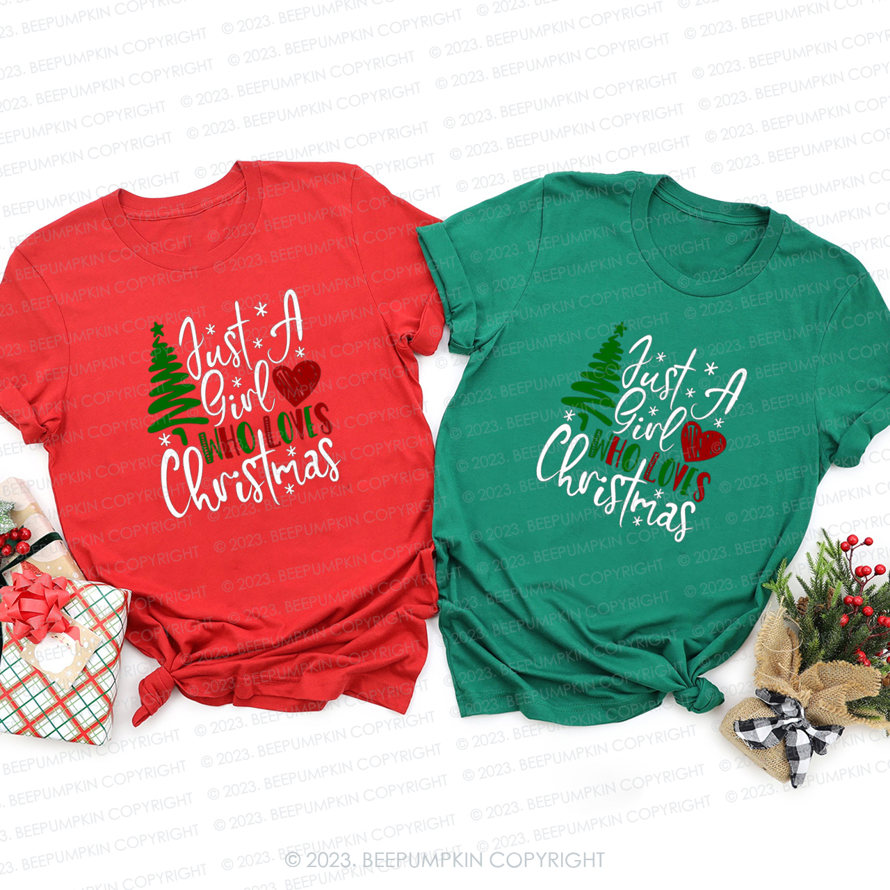 Just A Girl Who Loves Christmas Family Matching Tees Beepumpkin