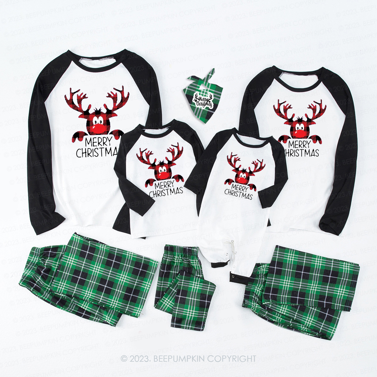 Moose Buffalo Plaid Family Christmas Matching Pajamas Beepumpkin