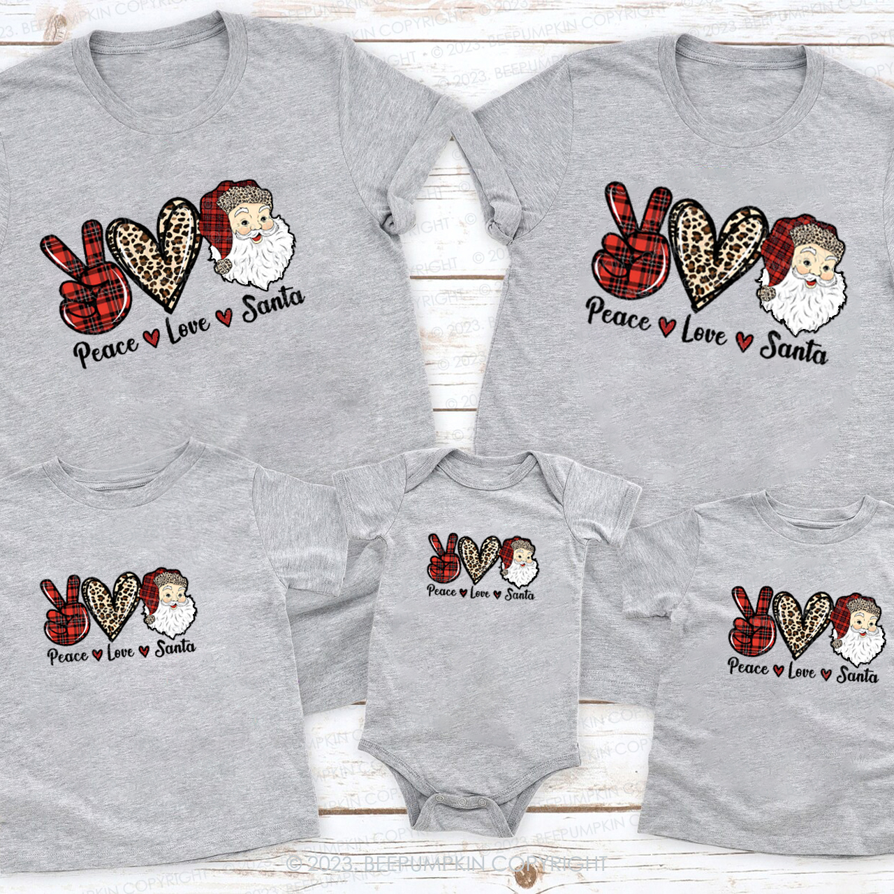 Christmas Peace Love Plaid Leopard Print Elements Matching Shirts Beepumpkin