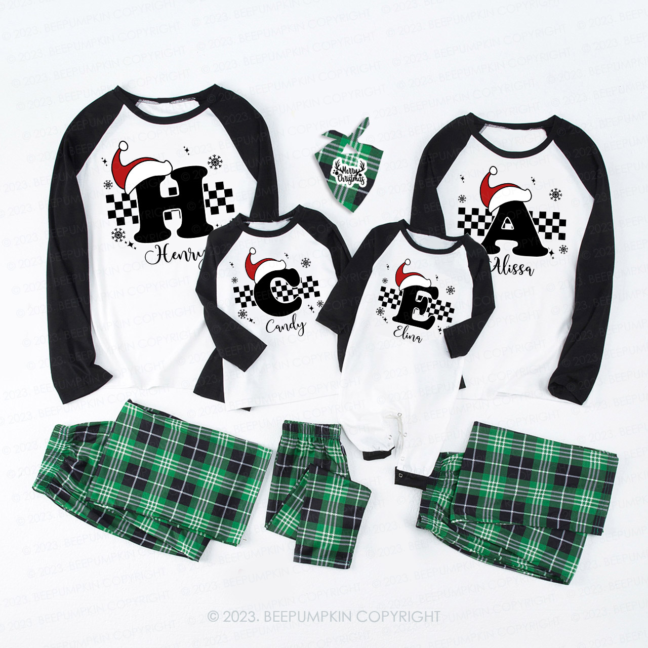 Custom Monogrammed Christmas Family Matching Pajamas Beepumpkin