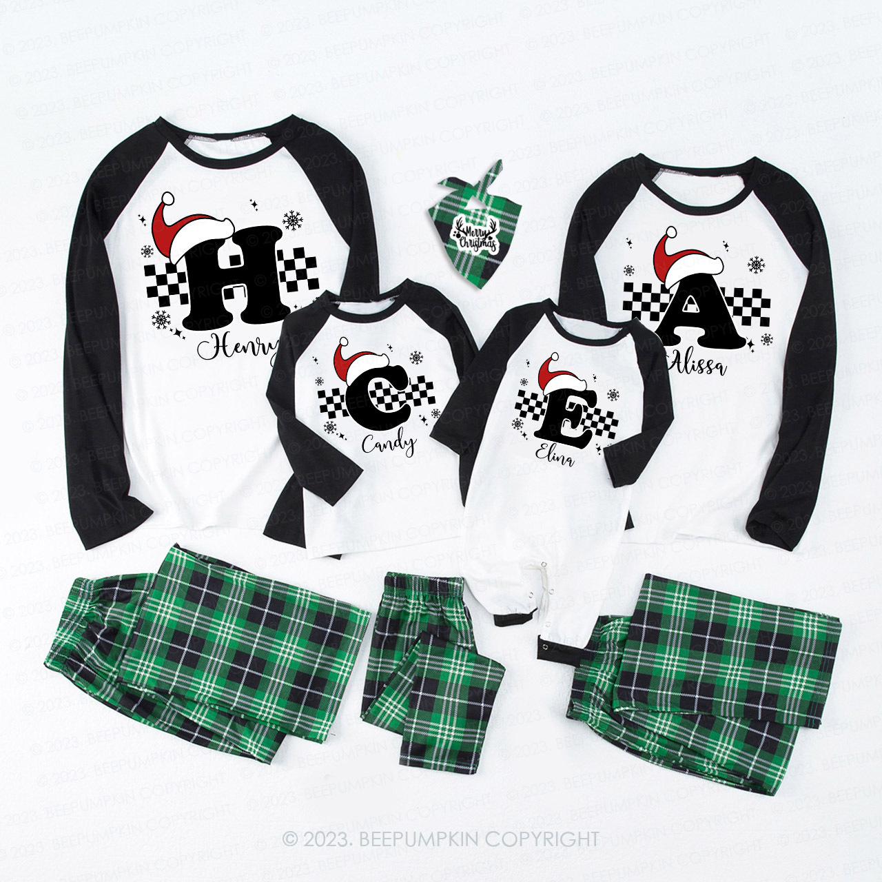 Custom Monogrammed Christmas Family Matching Pajamas Beepumpkin
