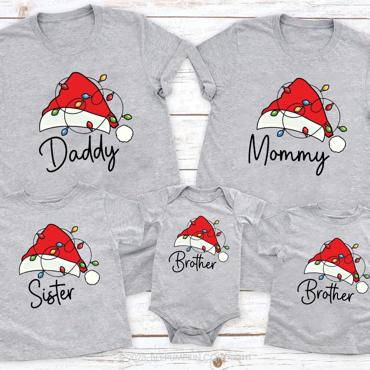 Red Santa Hat Christmas Family Matching Tees Beepumpkin
