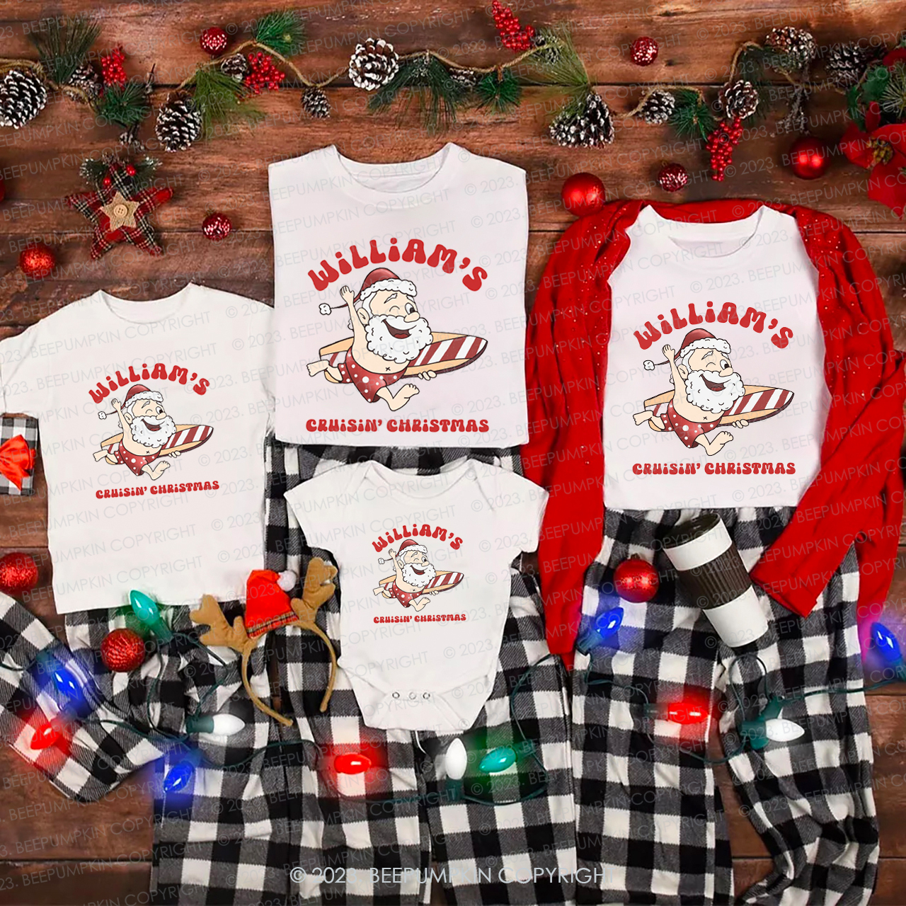 Santa Claus Surfing On the Beach Family Matching Tees Beepumpkin