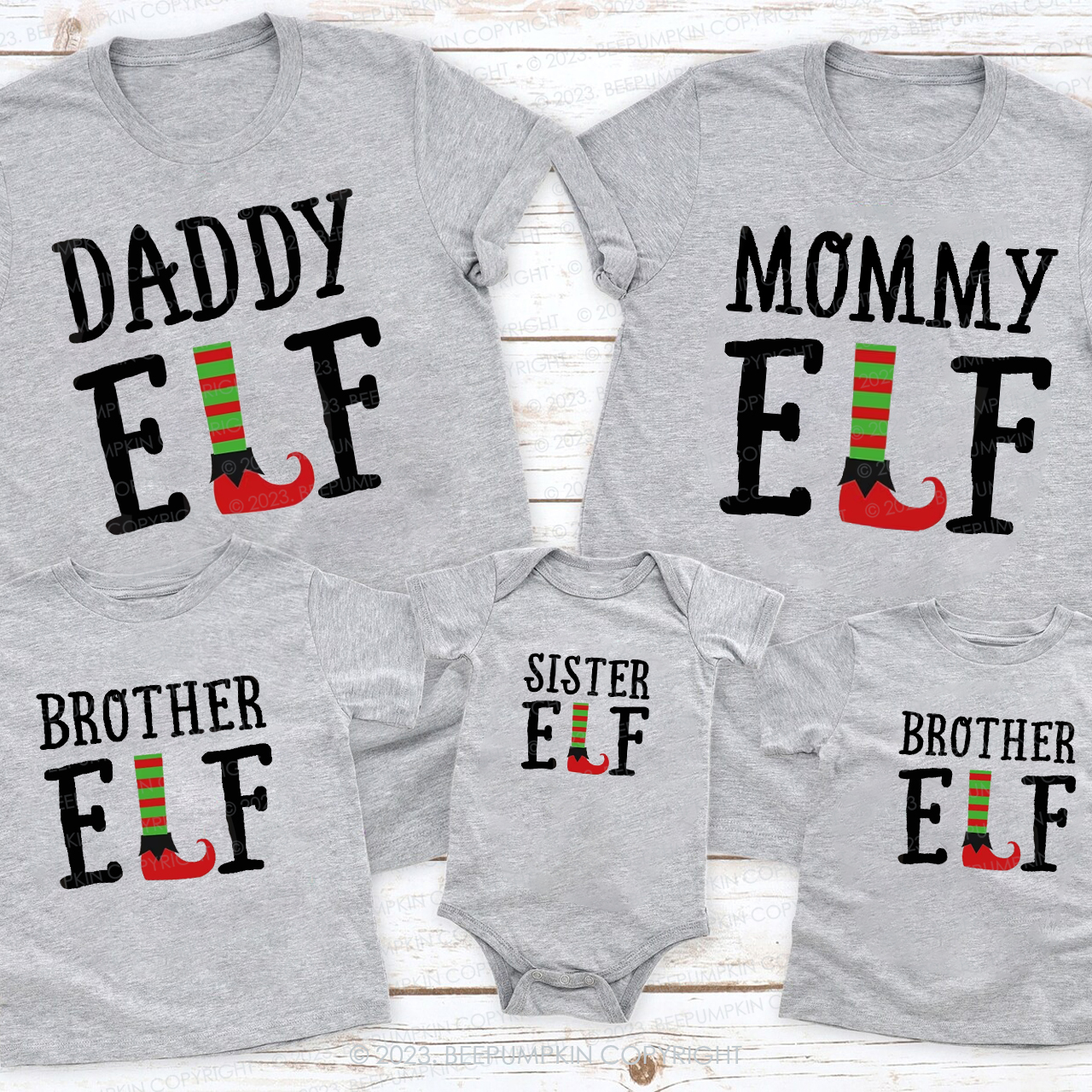 Personalised Christmas ELF Family Matching Tees Beepumpkin