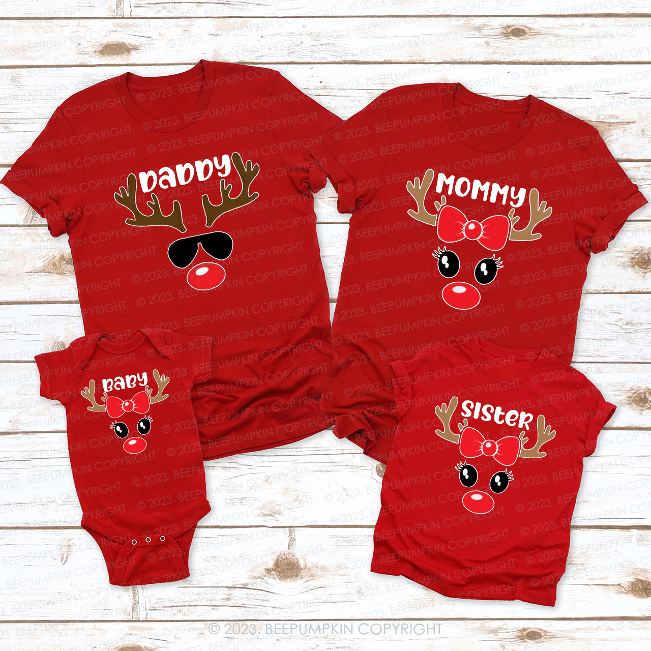 Personalized Xmas Reindeer Family Matching Shirts