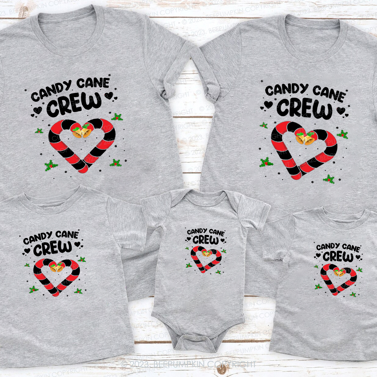 Candy Cane Crew Sweat Heart Christmas Family T-Shirt