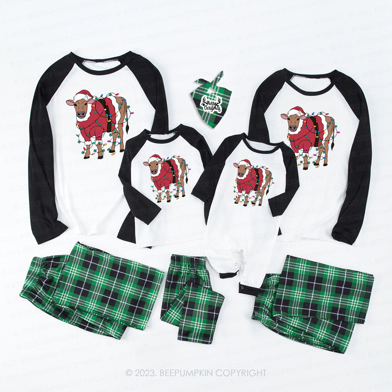 2023 Merry Christmas Lights Cows Family Matching Pajamas