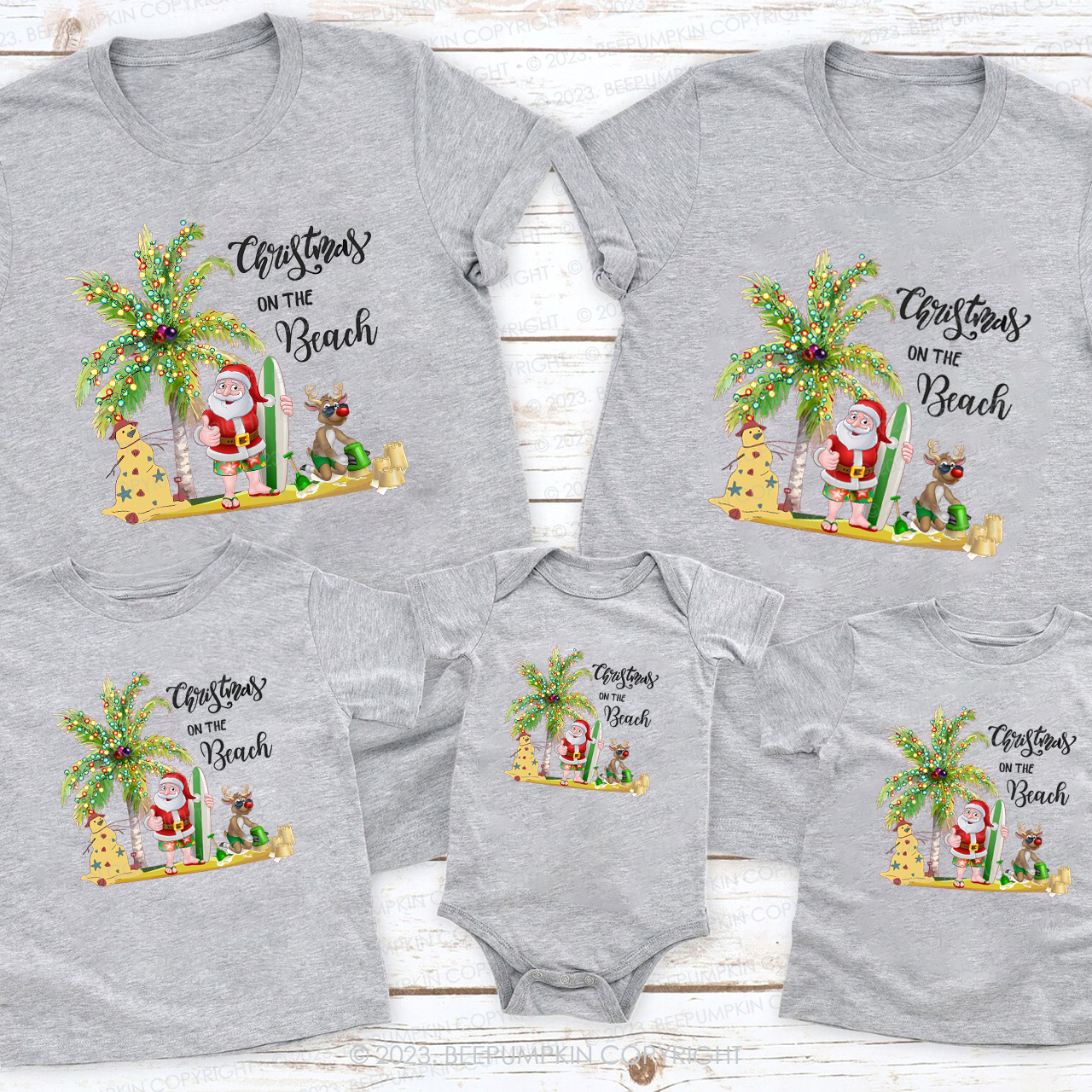 Santa With Elk Christmas On The Beach Matching Shirt