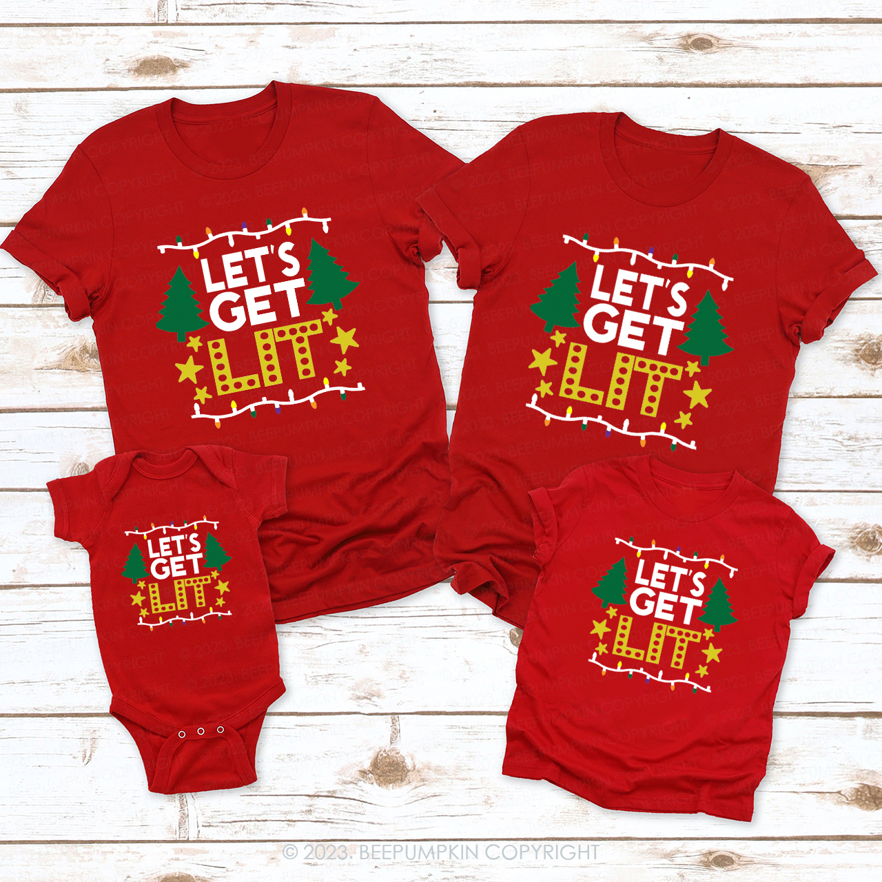 Funny Christmas Decor Let's get Lit Family Matching Shirts