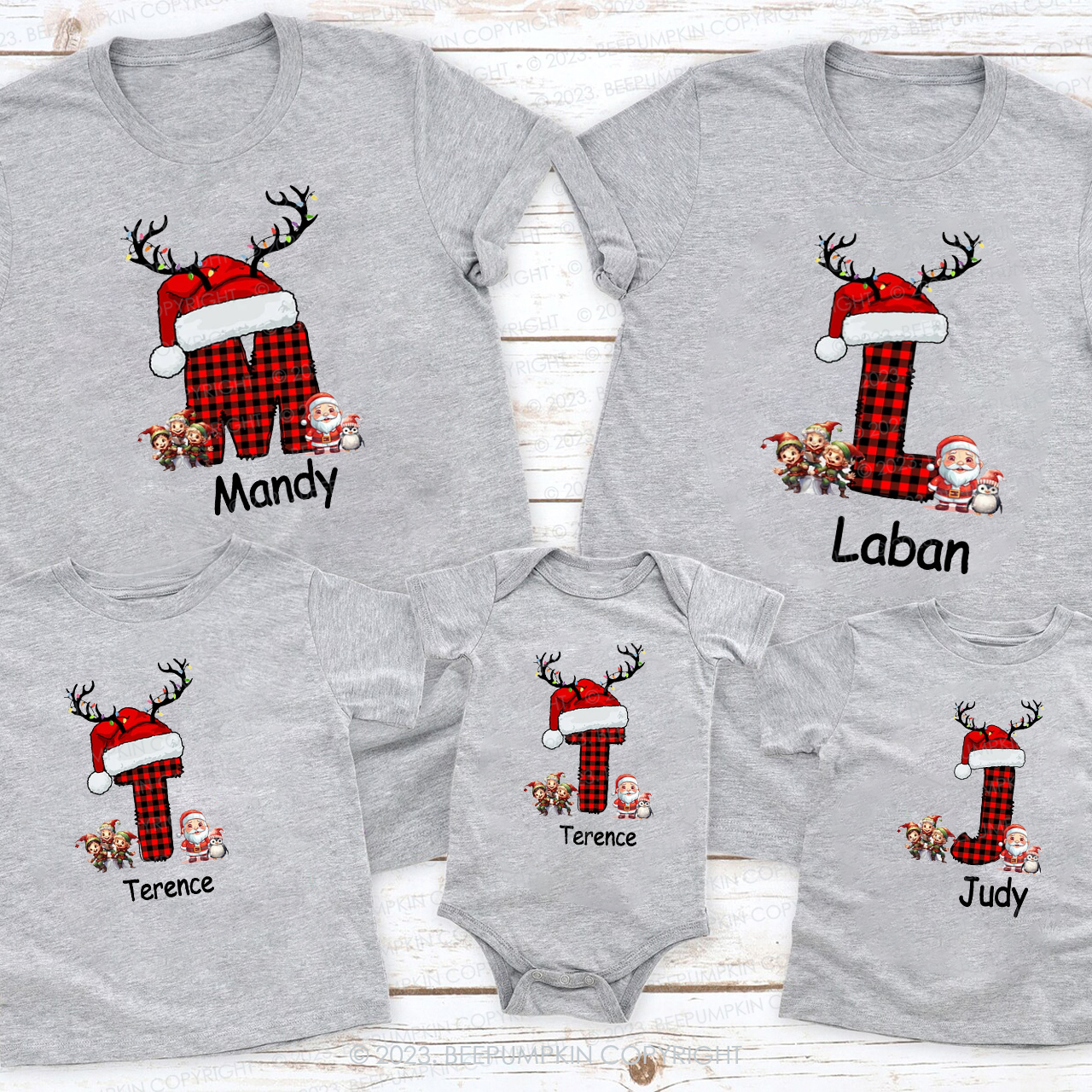 Monogrammed Family Customized Name Christmas Matching Shirts