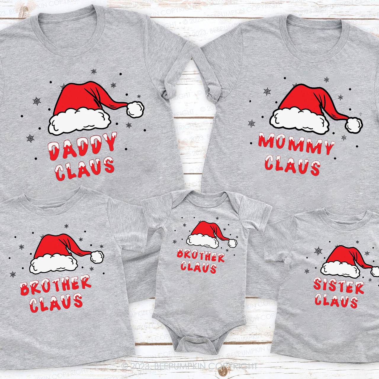 Personalized Claus Christmas Holiday Red Santa Hat Matching Shirt