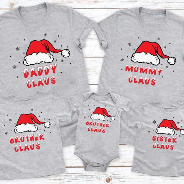Personalized Claus Christmas Holiday Red Santa Hat Matching Shirt